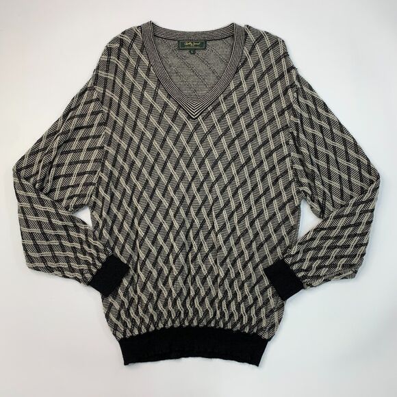 Bobby Jones Alpaca Sweater Mens L Large Gray Black V Neck Knit Dolman Golf - Picture 2 of 10